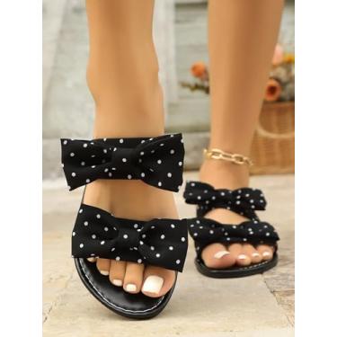 Imagem de Sandália feminina com laço rasteira, bico aberto, sem cadarço, para o verão, Preto, 41