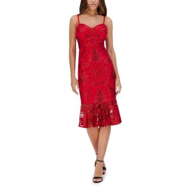 Imagem de Siena Vestido feminino colado ao corpo, colado ao corpo, sem mangas, decote em V, Vermelho, 40