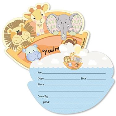 Imagem de Noah's Ark – Convites de preenchimento em forma – Cartões de convite para chá de bebê com envelopes – Conjunto de 12