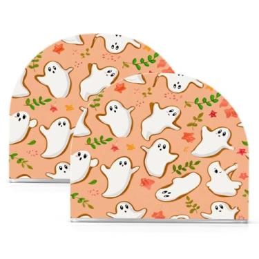 Imagem de Wassud Porta-guardanapos de acrílico bonito dispensador de guardanapos de papel Halloween Boo para mesa, cozinha, sala de jantar, bancada (comporta 50-60 guardanapos) pacote com 2