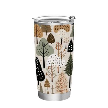 Imagem de Wassud Copo com estampa de árvores de Natal de 590 ml com tampa e canudo, copo isolado a vácuo de parede dupla de aço inoxidável, caneca de café de viagem para bebidas frias e quentes