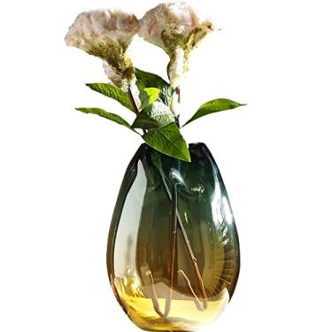 Imagem de Vaso de vidro para flores, vaso de flores para flores, moderno, leve, luxuoso, vidro gradiente, vaso grande, sala de estar, mesa de jantar, arranjos de flores, ornamentos, todos combinam com