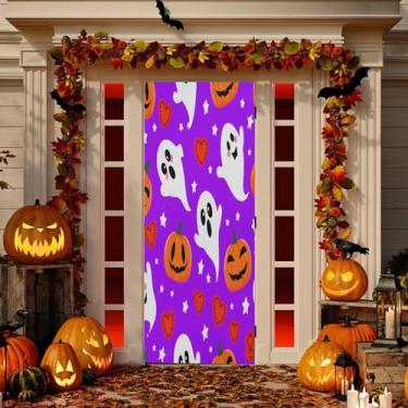 Imagem de Wassud Linda capa de porta de abóboras Boo-boos decoração externa faixa interna varanda decoração de casa grande decoração de porta da frente 96 x 98 polegadas