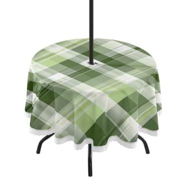 Imagem de CEBUGI Toalha de mesa redonda para uso ao ar livre, padrão xadrez, impermeável, com furo Umberlla, capa de mesa lavável para pátio, cozinha, sala de jantar, 152 cm