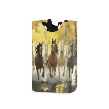 Imagem de xigua Cavalos correndo grande cesto de roupa suja com alça, cesto de roupas dobrável para organização de brinquedos e roupas no quarto, banheiro e lavanderia