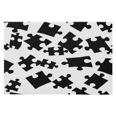 Imagem de Wassud Tapete de porta de quebra-cabeça preto 61 x 89 cm, tapete de área lavável antiderrapante com suporte de borracha, tapete macio e macio para sala de estar, quarto, entrada, entrada