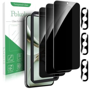 Imagem de Pokolan Pacote com 3 + 3 protetores de tela de privacidade para Samsung Galaxy S23 5G com protetor de lente de câmera, película de vidro temperado antiespião, moldura de alinhamento, fácil instalação