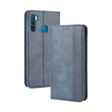 Imagem de Capa flip de couro para Infinix S5,Flip magnético retro,Caso de telefone de couro PU,Design de carteira com 3 slots de cartão e 1 clipe de dinheiro -Blue