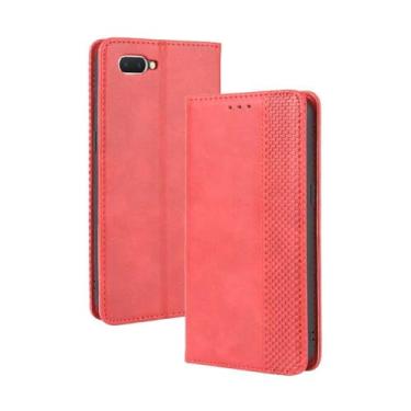 Imagem de Capa flip de couro para OPPO R15 Neo,Flip magnético retro,Caso de telefone de couro PU,Design de carteira com 3 slots de cartão e 1 clipe de dinheiro -Red