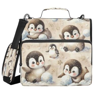 Imagem de Burbuja Pasta de fichário com zíper Penguin com 3 anéis com lixa expansível e alça de ombro serve para laptop de 13 polegadas, vários bolsos para trabalho de escritório