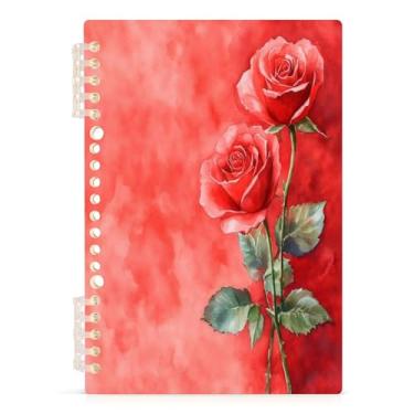 Imagem de Burbuja Caderno de rosas em aquarela, papel pautado universitário A5 com 60 folhas, fichário para escritório, 1 pacote