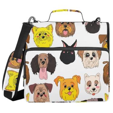 Imagem de Burbuja Fichário com zíper com 3 anéis de rosto de cachorro com desenho animado e alça de ombro para laptop de 13 polegadas, vários bolsos para trabalho de escritório