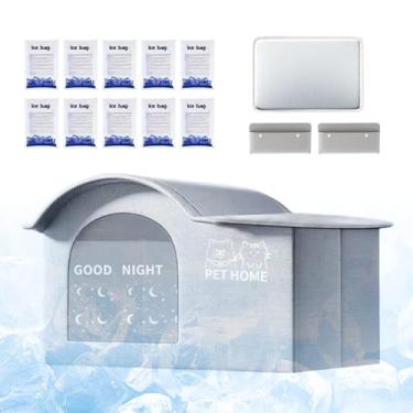 Imagem de Casa Refrescante para Gatos Exterior,Casa para Gatos de Exterior para Verão | Abrigo Desdobrável para Cão com Bolsas de para Interior Jardim Pátio Cama para Dormir