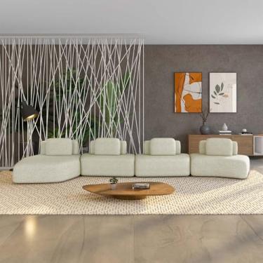 Imagem de Sofá Ilha Sala de Estar Dakota 4 Módulos 626cm Encostos Almofadas Soltas Bouclê Rústico Greige G33 - Gran Belo