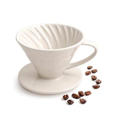 Imagem de ZEBERBO Cafeteira para derramar, gotejador de café de cerâmica de xícara única, suporte de gotejamento de cone de filtro reutilizável com 3 furos fundo plano para casa, escritório, viagens