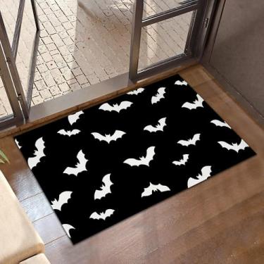 Imagem de CXULIN Tapete de porta, tapetes góticos de morcegos para porta da frente, antiderrapante, para Halloween, preto, perfil baixo, interior e exterior, tapete de boas-vindas para entrada, varanda