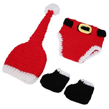 Imagem de Zerodis Roupa de Fotografia de Natal para Bebês, Fantasia de Papai Noel de Algodão, Roupas de Malha de crochê Vermelho para Crianças, de Fantasia de Sessão de Fotos
