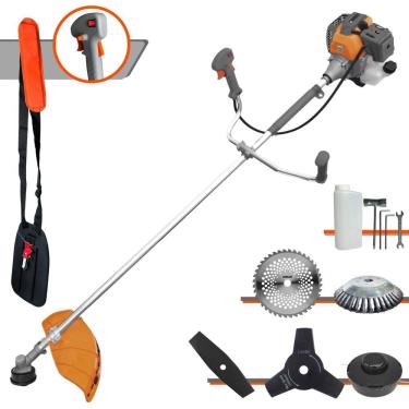 Imagem de Roçadeira Aparador de Grama À Gasolina RL520P 52cc 2HP Com Carretel e Faca 2 Pontas + Faca 3 Pontas, Faca 40 Dentes de Vídea e Disco Escova de Aço