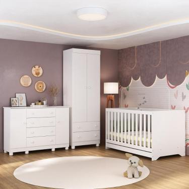 Imagem de Quarto De Bebê Completo Com Berço Americano 3 Em 1 Allegra Multimóveis MP4594 Branco
