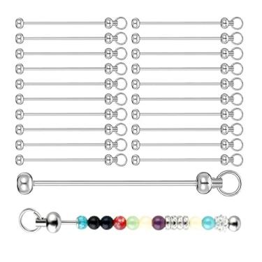 Imagem de lqwidyf 20 peças de barras de chaveiro com contas, barras de metal prata faça você mesmo para fazer joias para projetos de artesanato e presentes unissex