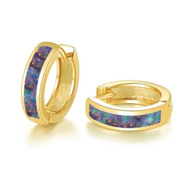 Imagem de Brincos de opala incrustados na moda argolas banhadas a ouro 14 k delicados brancos pequenos brincos de opala azul verde pedras preciosas presentes para mulheres, Cobre, Opala
