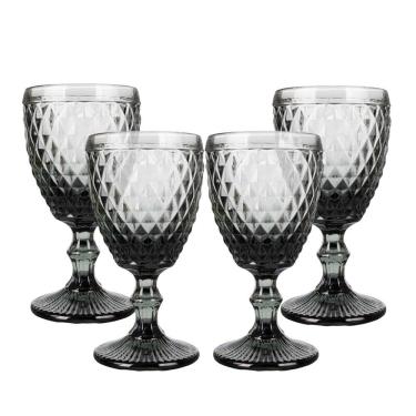 Imagem de Jogo 4 Taça De Vidro Bico De Abacaxi Cinza 340 Ml Agata Em Casa Tem