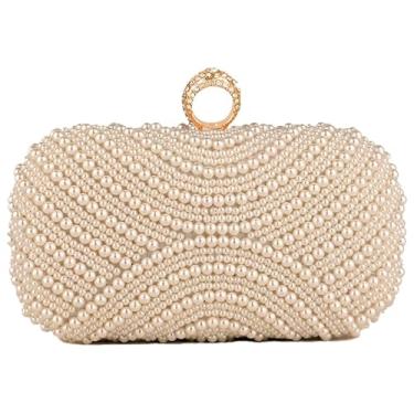 Imagem de Auuvynx Bolsa clutch feminina de pérola para festa, bolsa de mão para noite, Champanhe, Medium
