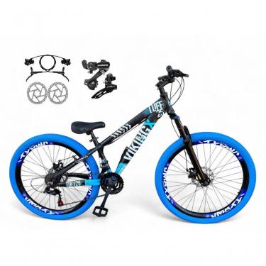 Imagem de Bicicleta Aro 26 Vikingx Tuff Câmbios Shimano Freio Hidráulico 21v Freeride Aro Vmaxx Flame preto-Azul X25