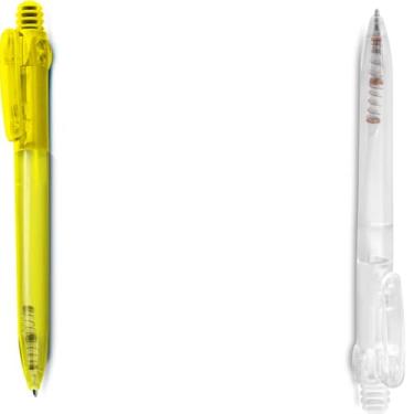 Imagem de Caneta Esferográfica Retrátil, Plástico Translúcido com Grip Emborrachado, Escrita Azul, Ponta Média 1.0mm, Corpo Cilíndrico, Ambidestro (Amarelo e Transparente)