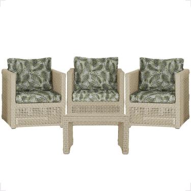 Imagem de Mesa E 3 Poltronas Madri Corda Náutica Estofado 5 Trama Rami