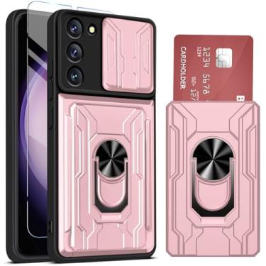 Imagem de Capa carteira para Galaxy S23 FE, suporte de cartão integrado para Samsung Galaxy S23 FE com suporte, capa resistente à prova de choque para celular S23 FE 5G com protetor de tela (rosa)