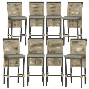 Imagem de 8 Banquetas Em Alumínio Roma Preta Corda Náutica Tecido 8 Rami