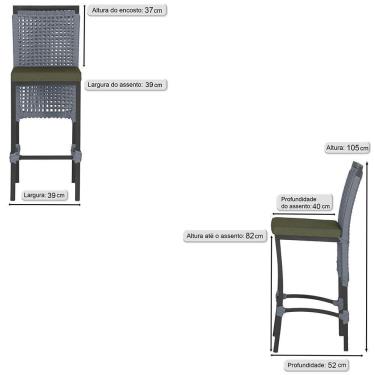 Imagem de 6 Banqueta Em Alumínio Roma Preta Corda Náutica Tecido 13 Prata