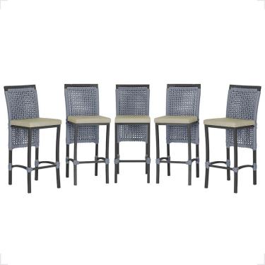 Imagem de 5 Banqueta Em Alumínio Roma Preta Corda Náutica Tecido 7 Prata