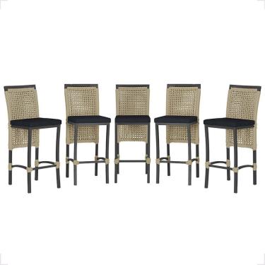 Imagem de 5 Banqueta Em Alumínio Roma Preta Corda Náutica Tecido 12 Rami