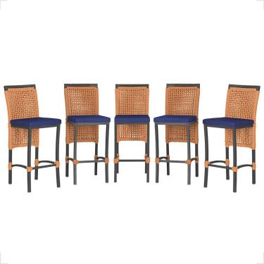 Imagem de 5 Banqueta Em Alumínio Roma Preta Corda Náutica Tecido 10 Terra Cota