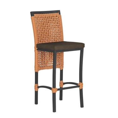 Imagem de Banqueta Em Alumínio Roma Preta Corda Náutica Tecido 9 Terra Cota