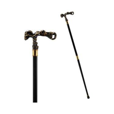 Imagem de Bastão De Caminhada Steampunk Com Caveira Em Preto E Dourado, Estilo G