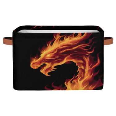 Imagem de Cesto de armazenamento pequeno com alças de brinquedo infantil dragão vermelho fogo cesto organizador de armazenamento de tecido dobrável para berçário, sala de estar, quarto, prateleiras, roupas