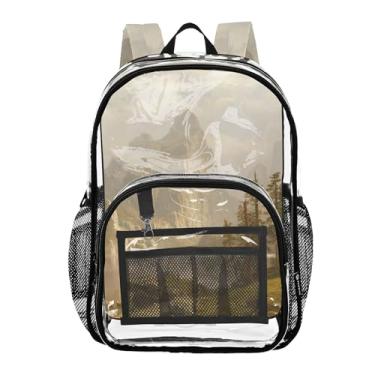 Imagem de TSENQUE Mochila feminina transparente Bierstadt Albert Merced River Yosemite Valley mochila infantil de plástico transparente