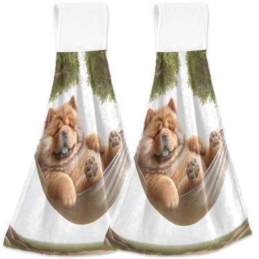 Imagem de TSENQUE Toalhas de cozinha para pendurar no outono para cachorro Chow Chow Conjunto de 2 toalhas de cozinha absorventes de outono fofas, 46 x 35 cm
