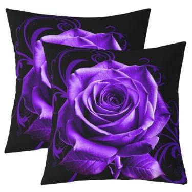 Imagem de Feelyou Capas de almofada rosa roxa 45,72 cm x 45,72 cm conjunto de 2 fronhas decorativas de flores rosas macias para sofá jardim flor capa de almofada romântica dia dos namorados capa de almofada