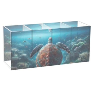 Imagem de TSENQUE Porta-lápis de acrílico personalizado com tartaruga marinha, noite estrelada, para mesa, caneta, pincel de maquiagem, porta-copos, decoração de mesa, acessórios de escritório