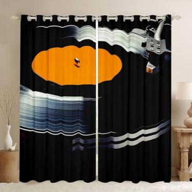Imagem de jejeloiu 83s Retro Vinyl Record 30%-50% Blackout Shades Window Treatments (2 painéis, 96 x 114 cm) Cortinas de janela de música toca-discos infantis Notas musicais Cortinas para escurecimento de