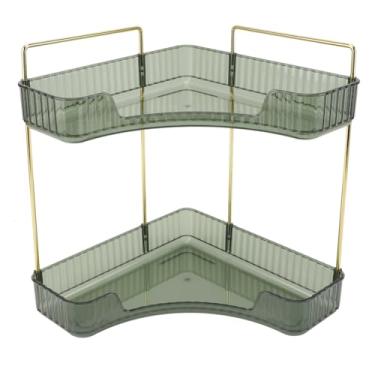 Imagem de Asixxsix Organizador de Balcão de Banheiro, Organizador de Bancada de Banheiro de 2 Camadas, Design de Canto Fácil de Limpar Prateleira de Balcão Multiuso para Cozinha, Bandeja de Perfume (Verde