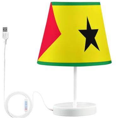 Imagem de TSENQUE Candeeiro de mesa personalizado com bandeira de São Tomé Príncipe, lâmpadas de cabeceira LED modernas para mesinhas noturnas, USB, luz quente e brilhante, lâmpada de quarto estética