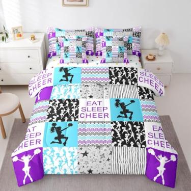 Imagem de Erosebridal Conjunto de edredom completo de líder de torcida para crianças, líder de torcida, conjunto de cama de 7 peças, geométrico, quadriculado, para meninas, adolescentes, mulheres, quarto