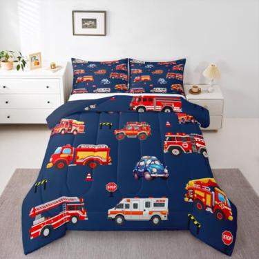 Imagem de jejeloiu Conjunto de cama de carro de polícia, macio, para meninos e meninas, tamanho duplo, edredom de microfibra, decoração de quarto, 2 peças com 1 fronha