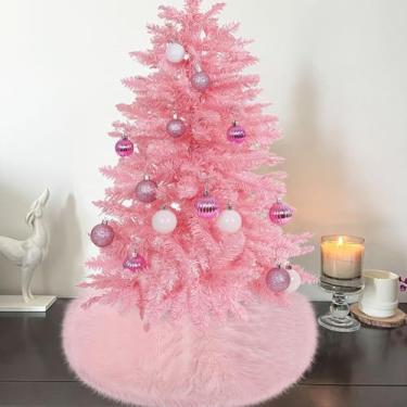 Imagem de tiosggd Mini Saia de Árvore de Natal de Pele Rosa, 15", Pequeno, Fofo, Peludo, Rosa, Decoração de Natal, Enfeites de Árvore para Mesa, Tapete de Árvore de Luxo Rosa Pastel, Decoração de Festa de Natal