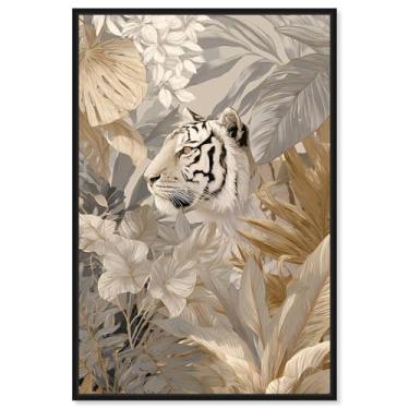 Imagem de Impressão em tela Umber Tiger III Boho Gold Wall Art por Art Remedy, moldura preta, 40 x 61 cm